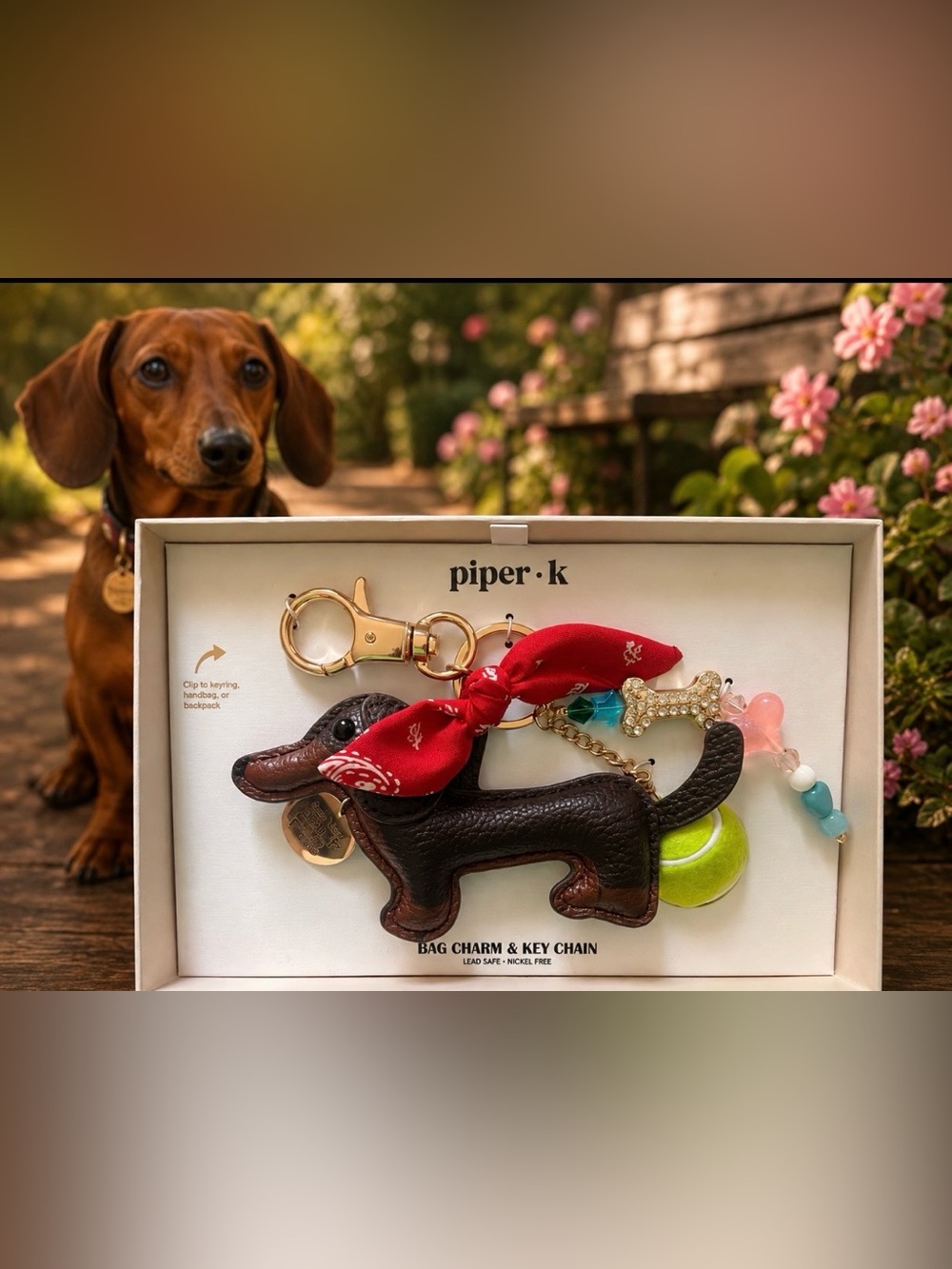 NWT Piper K Dachshund Bag Charm/ Keychain